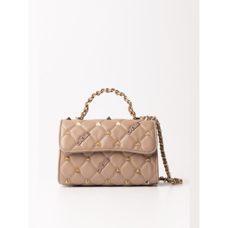 Gaelle borsa mini in ecopelle matelassè con logo beige