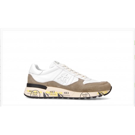 Sneakers Premiata Uomo camoscio Beige e Tela Bianca art. Landeck 6406