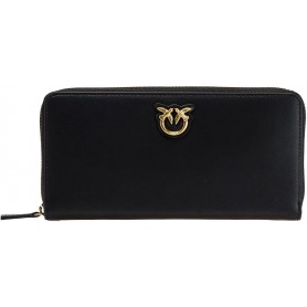 Portafoglio zip-around in morbida pelle mano seta, personalizzato con placchetta Love Birds Diamond Cut su base in pelle.