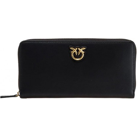 Portafoglio zip-around in morbida pelle mano seta, personalizzato con placchetta Love Birds Diamond Cut su base in pelle.