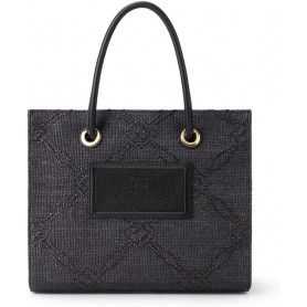 ELISABETTA FRANCHI Tote piccola in rafia jacquard NERA