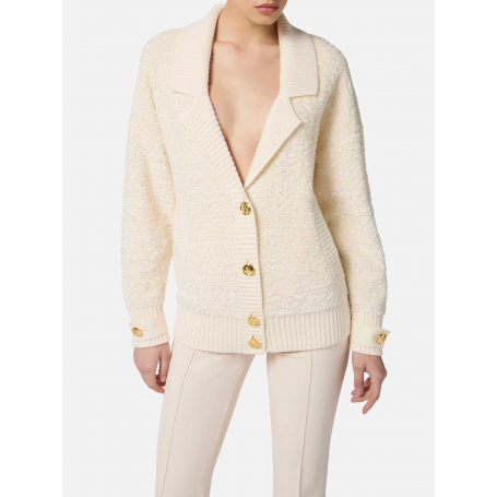 Elisabetta Franchi CARDIGAN IN CINIGLIA BOUCLÉ CON BOTTONI GIOIELLO ELISABETTA FRANCHI Tg 38
